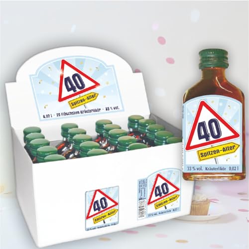 AV Andrea Verlag 20er Box Kräuterlikör Schnaps - Zum 40. Geburtstag - 2cl, 33% vol. Männergeschenk Scherzartikel | Geschenk mit Zahlen zum runden von AV Andrea Verlag