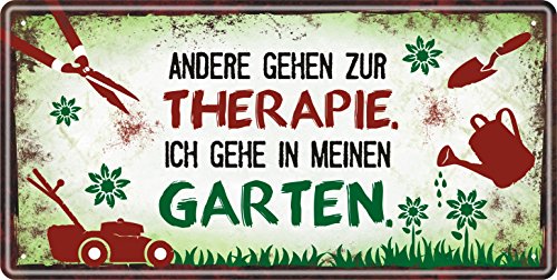 AV Andrea Verlag Blechschild - Andere gehen zur Therapie ich gehe in Meinen Garten - aus rostfreiem Aluminium | Metallschild Schild mit lustigem Spruch für den Garten | Vintage Retro Look von AV Andrea Verlag
