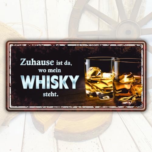AV Andrea Verlag Großes Metallschild Blechschild - Zuhause ist da wo Mein Whisky Steht - Für Männer als Geschenk rostfrei Türschild Schild mit lustigem Spruch im Vintage Retro Look von AV Andrea Verlag