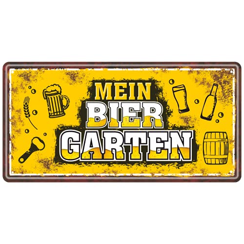 AV Andrea Verlag Großes Metallschild rostfrei Blechschild - Mein Biergarten - Schild Türschild mit lustigem Spruch im Vintage Retro Look von AV Andrea Verlag