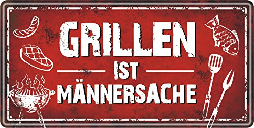 AV Andrea Verlag Großes Metallschild rostfrei Blechschild Schild mit lustigem Spruch im Vintage Retro Look (Grillen ist Männersache 33512) von AV Andrea Verlag