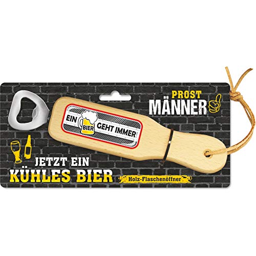 AV Andrea Verlag Holz Flaschenöffner - EIN Bier geht Immer - Jetzt EIN kühles Bier, mit Leberriemen zum Anhängen. 3D Aufkleber mit lustigem Spruch von AV Andrea Verlag