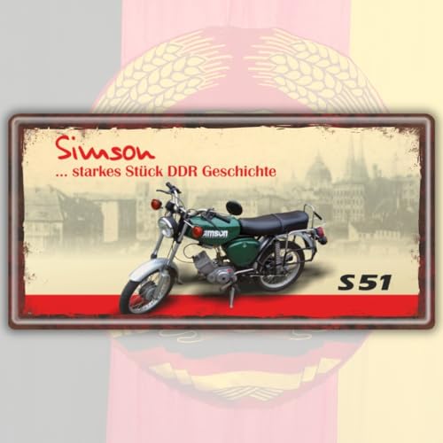 AV Andrea Verlag Ostalgie Metallschild Blechschild - Simson S 51 – DDR Geschenke Automobile, das Türschild Schild für Ost Nostalgiker und Fans für Ostprodukte von AV Andrea Verlag