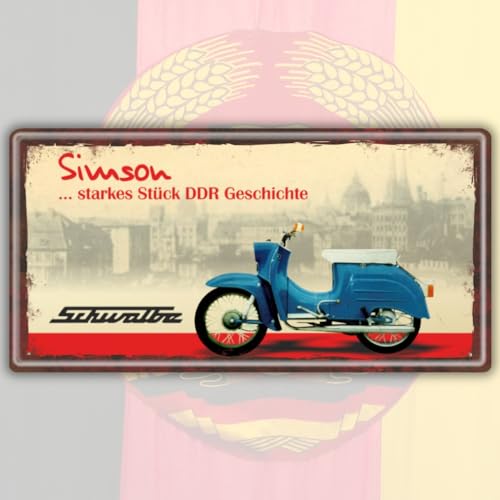 AV Andrea Verlag Ostalgie Metallschild Blechschild - Simson Schwalbe – DDR Geschenke Automobile, das Türschild Schild für Ost Nostalgiker und Fans für Ostprodukte von AV Andrea Verlag