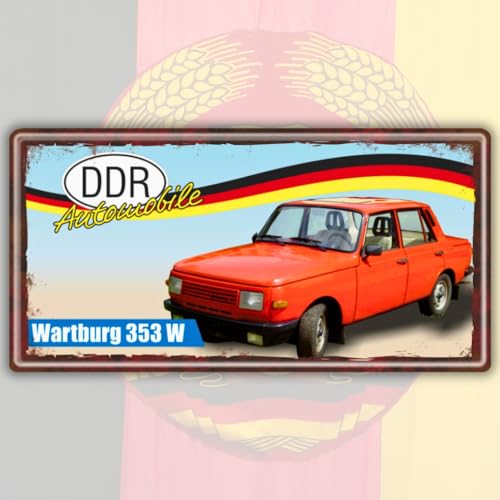 AV Andrea Verlag Ostalgie Metallschild Blechschild - Wartburg 353 W – DDR Geschenke Automobile, das Türschild Schild für Ost Nostalgiker und Fans für Ostprodukte von AV Andrea Verlag