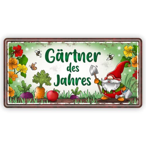 Großes Metallschild rostfrei Blechschild - Gärtner des Jahres - Schild Türschild mit lustigem Spruch im Vintage Retro Look von AV Andrea Verlag