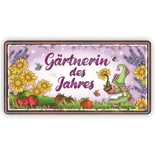 Großes Metallschild rostfrei Blechschild - Gärtnerin des Jahres - Schild Türschild mit lustigem Spruch im Vintage Retro Look von AV Andrea Verlag