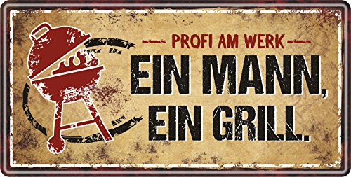 Großes Metallschild rostfrei Blechschild Schild mit lustigem Spruch im Vintage Retro Look (Ein Mann - Ein Grill 33511) von AV Andrea Verlag