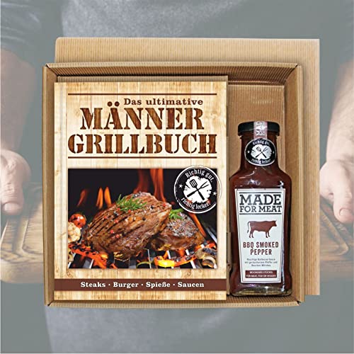 Männer Grill Profi Set - Männer Grillbuch Männergrillbuch im Geschenke Set mit Smoked Whiskey BBQ Sauce von AV Andrea Verlag