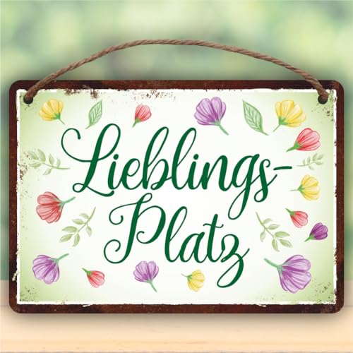 Metallschild rostfrei Blechschild mit Kordel zum Anhängen - Lieblingsplatz - Gartenschild Schild Türschild mit lustigem Spruch im Vintage Retro Look von AV Andrea Verlag