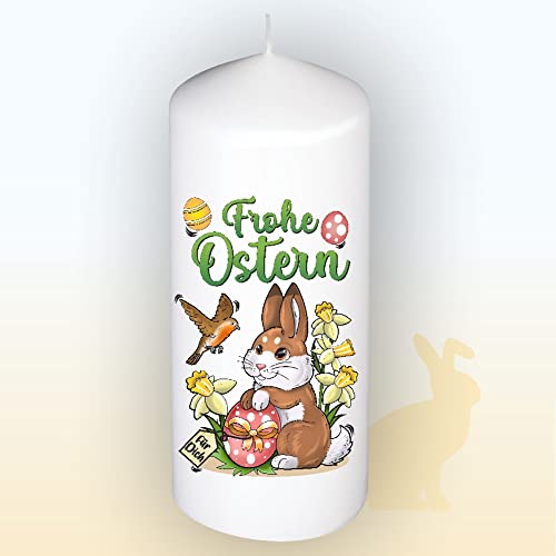 Stumpenkerze Kerze - Frohe Ostern Osterhase - Für Dich zu Ostern bunte moderne Motive Farben mit Geschenkfolie und Schleife Osterkerze in Geschenkverpackung als Ostergeschenk von AV Andrea Verlag