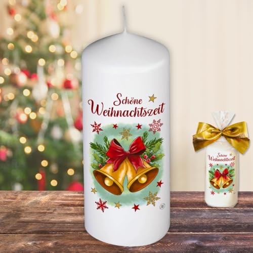 Weihnachtskerze Stumpenkerze – Schöne Weihnachtszeit - Kerze in Geschenkverpackung mit Schleife zu Weihnachten | moderne Motive auf Tattoofolie Schiebefolie von AV Andrea Verlag