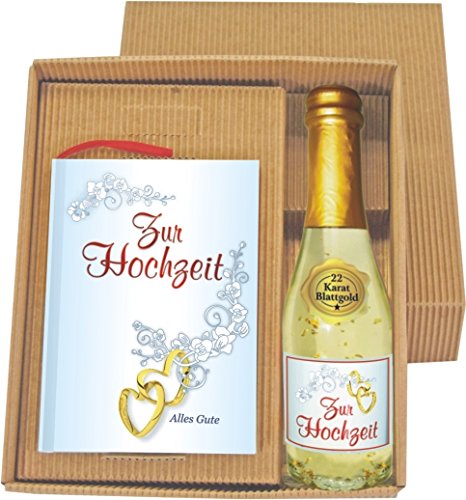Zur Hochzeit als Geschenk Hochzeitsgeschenk mit Goldsekt Goldflakes 22 Karat Blattgold Goldsecco Gold Piccolo Geschenkbuch zum Hochzeitstag (Zur Hochzeit im Geschenke Set mit Gold Sekt 20032) von AV Andrea Verlag