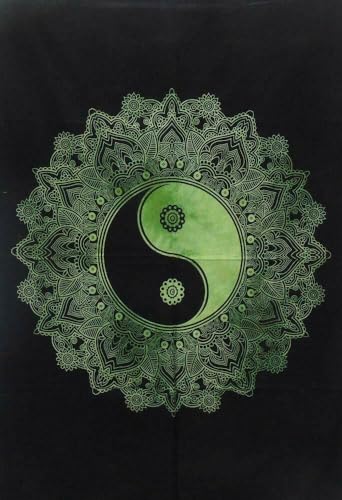 AVA Collections Wandteppich, mehrfarbig, psychedelische Wandteppiche, indische Baumwolle, Poster, Picknickdecke, Wanddekoration, Decke, Wandkunst, Hippie, Schlafzimmer-Dekor (Grün, Blume Yin Yang) von AVA Collections