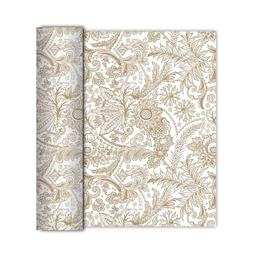 Tischläufer Papier 40cm x 6m Rolle - Farbauswahl - stoffähnlich & saugstark - Einweg Tischdeckenrolle - Tischband für Hochzeit Geburtstag Gastronomie - Weiß Gold von AVA