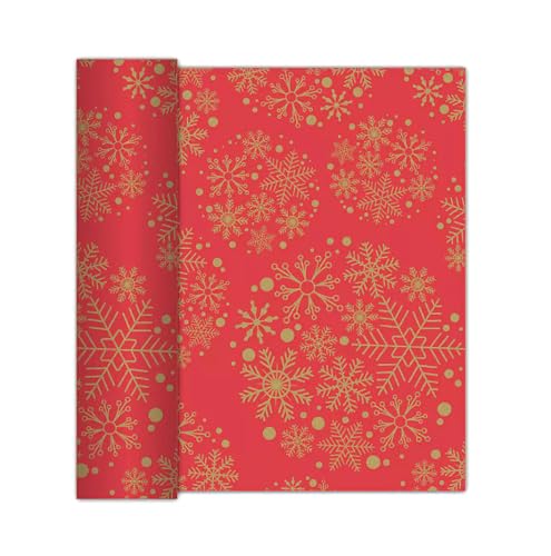 Tischläufer Papier 40cm x 6m Rolle mit Schneeflocken - FARBAUSWAHL - stoffähnlich & saugstark - Einweg Tischdeckenrolle - Tischband für Weihnachten Winter Hochzeit Geburtstag Gastronomie - Rot Gold von AVA