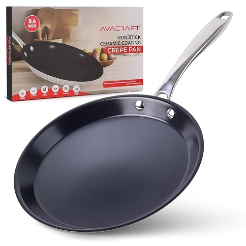 AVACRAFT 25,4 cm (23,9 cm) Antihaft-Keramikbeschichtung, Edelstahl-Krepppfanne, Tawa, Dosa Tortilla-Pfanne, kompatibel mit allen Herdplatten, PFOA, PTFE, giftfrei von AVACRAFT