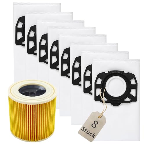 AVAENZO 8 Stück KFI 357 Staubsaugerbeutel 2.863-314.0 1 Stück Patronenfilter KFI 3310 für Kärcher WD2 Plus WD3S SE 4001 SE 4002 KWD1-3 WD3.200 Ersetzt 2.863-303.0 von AVAENZO