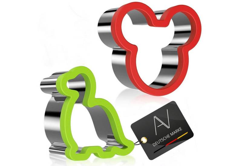 AVANA Ausstechform Edelstahl Sandwich Cutter Maus Dinosaurier Plätzchen Keks Ausstecher, (2er Set), komfortable Kunststoff Oberfläche von AVANA