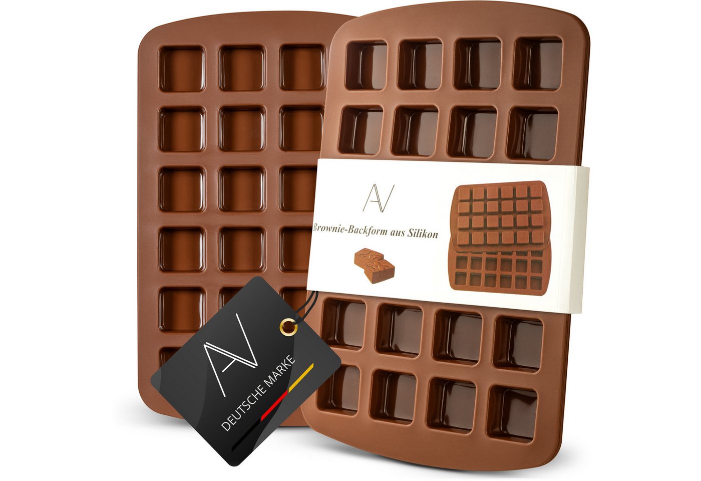 AVANA Backform Silikon Brownieform für 24 Brownies Backblech Kuchen Form Brownie, (2er Set), Antihaftbeschichtung, BPA-frei, Braun von AVANA