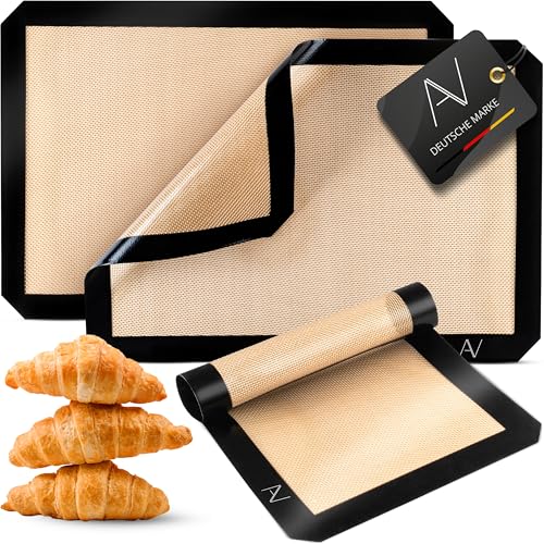 AVANA Backmatte aus Silikon (3er Set) Wiederverwendbare Backfolie Silikonmatte Antihaftbeschichtung Rutschfest Teigmatte Hitzebeständige Backunterlage von AVANA