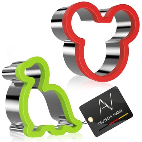AVANA Edelstahl Ausstechformen Sandwich Cutter Plätzchen Maus Dinosaurier Weihnachten Komfortable Kunststoff Oberfläche Keks Ausstecher für Kinder - 2er Set von AVANA