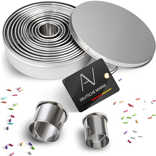 AVANA Edelstahl Ausstechformen 12 Stück Ringe Keksformen Cutter Set Speiseringe Keks Cookie Rund Plätzchen Ausstecher mit Aufbewahrungsbox von AVANA