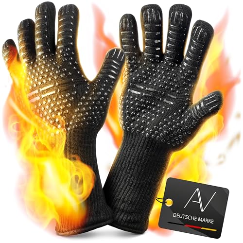 AVANA Grillhandschuhe Aramid Ofenhandschuhe Hitzebeständig bis zu 800°C, Backhandschuhe Topfhandschuhe BBQ Handschuhe Universalgröße - Schwarz von AVANA