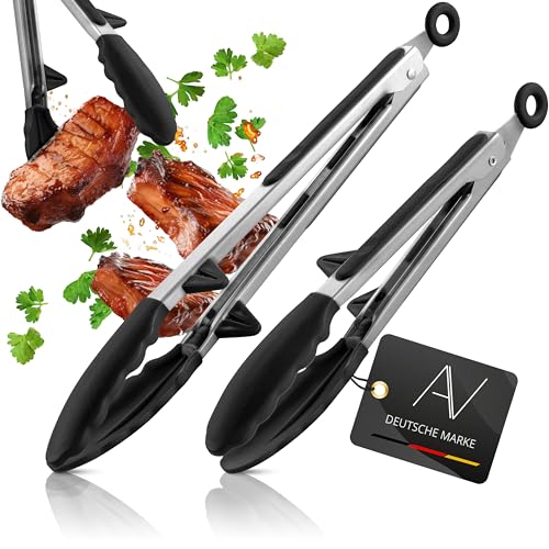 AVANA Koch- und Grillzange, Edelstahl Küchenzange mit integriertem Standfuß Silikon Servierzange Hitzebeständig Zange Mehrzweckzange - 2er Set Schwarz AVANA Koch- und Grillzange, Edelstahl Küchenzange mit integriertem Standfuß Silikon Servierzange Hitzebeständig Zange Mehrzweckzange - 2er Set Schwarz von AVANA
