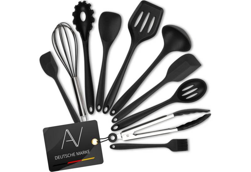 AVANA Kochbesteck-Set Silikon Küchenhelfer Hitzebeständig Kochgeschirr Küchenutensilien (10 Stück), Kochzange, Schneebesen, Spachtel, Backpinsel, Pfannenwender von AVANA