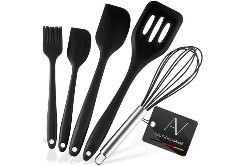 AVANA Kochbesteck-Set Silikon Küchenhelfer Hitzebeständig Kochgeschirr Küchenutensilien (5 Stück), Schneebesen, Spachtel, Backpinsel, Pfannenwender von AVANA