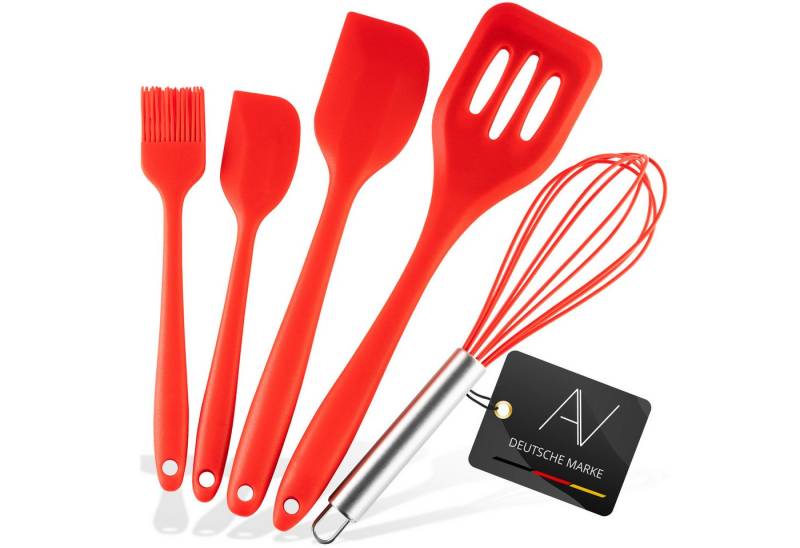 AVANA Kochbesteck-Set Silikon Küchenhelfer Hitzebeständig Kochgeschirr Küchenutensilien (5 Stück), Schneebesen, Spachtel, Backpinsel, Pfannenwender von AVANA