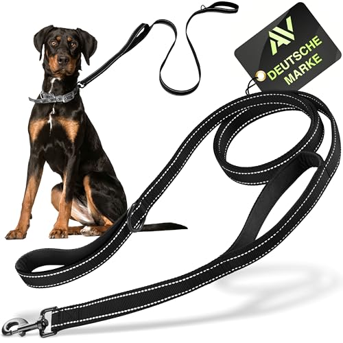 AVANA Hundeleine mit integriertem Kurzführer reflektierende Leine | 2 handschonende gepolsterte Handschlaufen | 1,5 Meter Führleine für große und mittelgroße Hunde - Schwarz AVANA Hundeleine mit integriertem Kurzführer reflektierende Leine | 2 handschonende gepolsterte Handschlaufen | 1,5 Meter Führleine für große und mittelgroße Hunde - Schwarz von AVANA