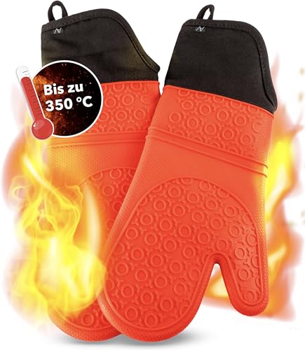 AVANA Silikon Ofenhandschuhe Hitzebeständige Anti-Rutsch Kochhandschuh mit weichem Baumwoll-Innenfutter bis zu 350°C Handschuhe für Kochen und Backen - Rot AVANA Silikon Ofenhandschuhe Hitzebeständige Anti-Rutsch Kochhandschuh mit weichem Baumwoll-Innenfutter bis zu 350°C Handschuhe für Kochen und Backen - Rot von AVANA