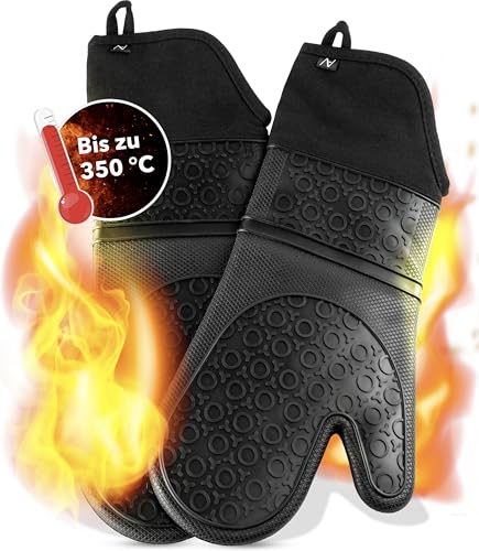 AVANA Silikon Ofenhandschuhe Hitzebeständige Anti-Rutsch Kochhandschuh mit weichem Baumwoll-Innenfutter bis zu 350°C Handschuhe für Kochen und Backen - Schwarz AVANA Silikon Ofenhandschuhe Hitzebeständige Anti-Rutsch Kochhandschuh mit weichem Baumwoll-Innenfutter bis zu 350°C Handschuhe für Kochen und Backen - Schwarz von AVANA