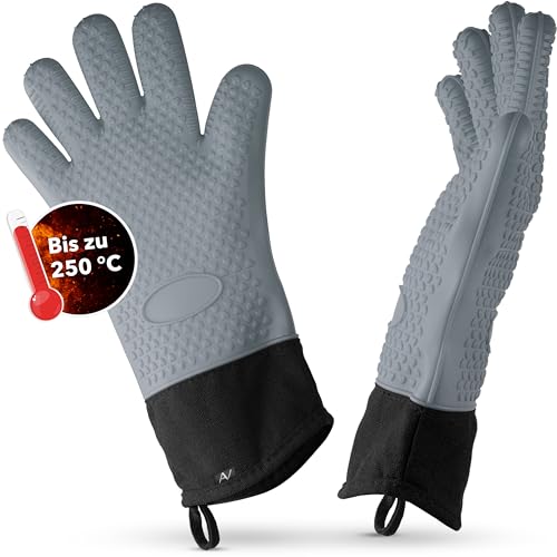 AVANA Silikon Ofenhandschuhe Hitzebeständige Grillhandschuhe Anti-Rutsch Kochhandschuhe mit weichem Baumwoll-Innenfutter Handschuhe bis zu 250°C - Grau von AVANA