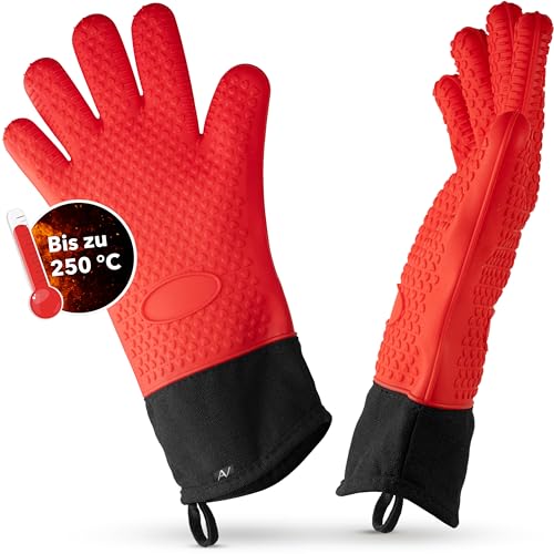 AVANA Silikon Ofenhandschuhe Hitzebeständige Grillhandschuhe Anti-Rutsch Kochhandschuhe mit weichem Baumwoll-Innenfutter Handschuhe bis zu 250°C - Rot AVANA Silikon Ofenhandschuhe Hitzebeständige Grillhandschuhe Anti-Rutsch Kochhandschuhe mit weichem Baumwoll-Innenfutter Handschuhe bis zu 250°C - Rot von AVANA