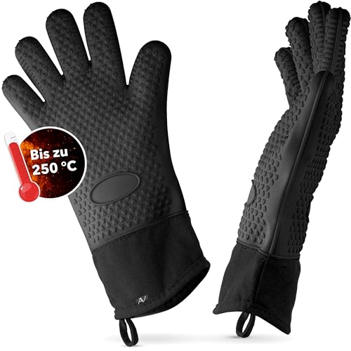 AVANA Silikon Ofenhandschuhe Hitzebeständige Grillhandschuhe Anti-Rutsch Kochhandschuhe mit weichem Baumwoll-Innenfutter Handschuhe bis zu 250°C - Schwarz von AVANA