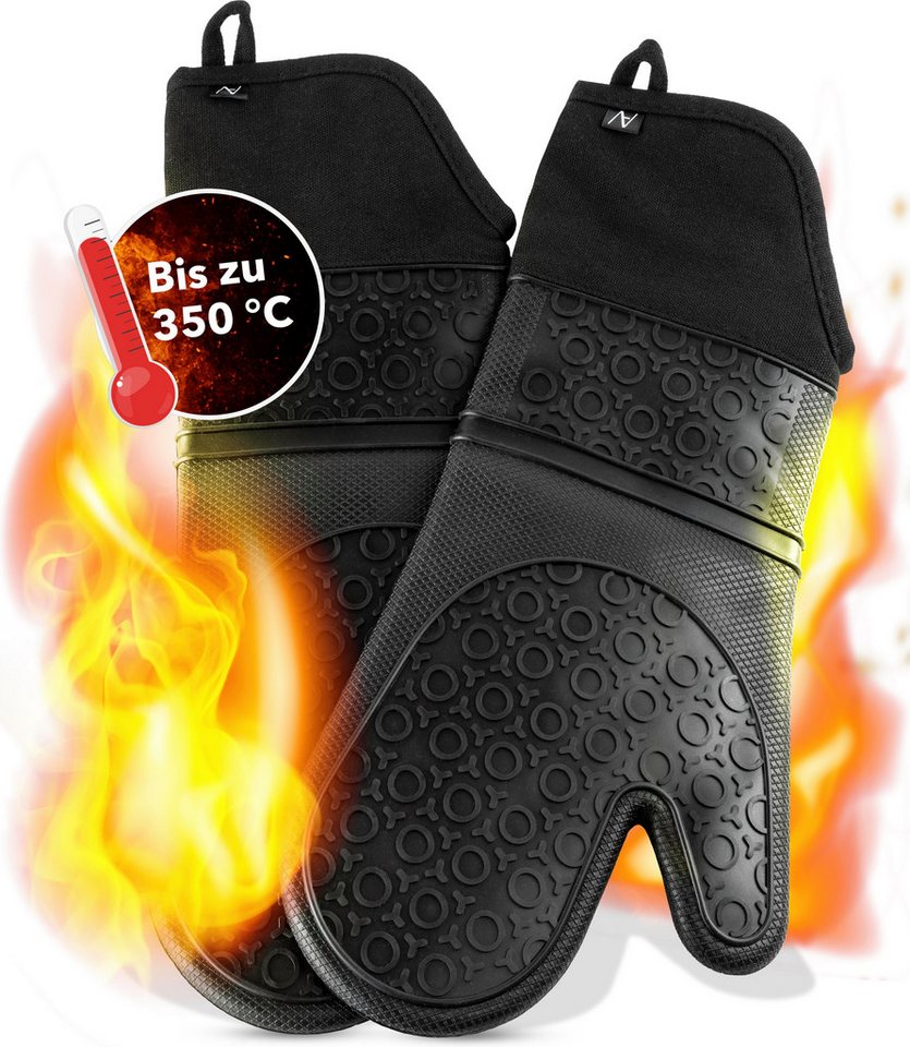 AVANA Topfhandschuhe Silikon Ofenhandschuhe Backhandschuhe Kochhandschuhe, (1 Paar Ofenhandschuhe aus Silikon), weiches Baumwoll-Innenfutter, Anti-Rutsch, Hitzebeständig bis 350°C von AVANA