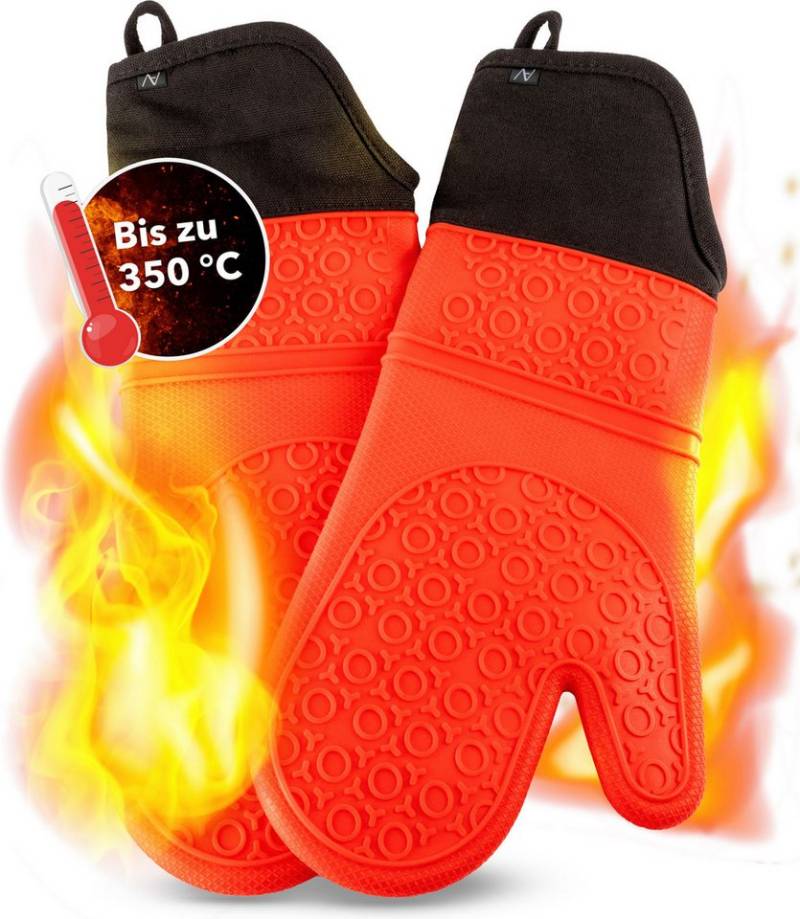 AVANA Topfhandschuhe Silikon Ofenhandschuhe Backhandschuhe Kochhandschuhe, (1 Paar Ofenhandschuhe aus Silikon), weiches Baumwoll-Innenfutter, Anti-Rutsch, Hitzebeständig bis 350°C von AVANA