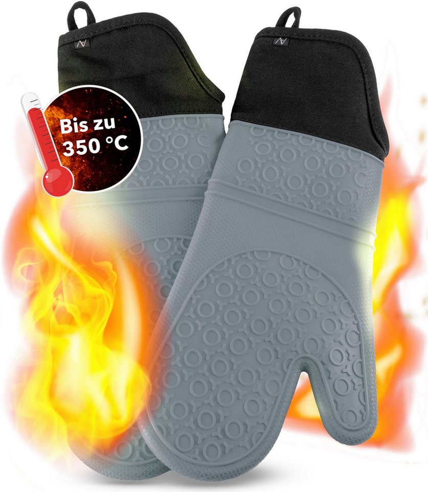 AVANA Topfhandschuhe Silikon Ofenhandschuhe Backhandschuhe Kochhandschuhe, (1 Paar Ofenhandschuhe aus Silikon), weiches Baumwoll-Innenfutter, Anti-Rutsch, Hitzebeständig bis 350°C von AVANA