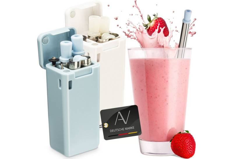 AVANA Trinkhalme wiederverwendbare Edelstahl Strohhalme faltbare Silikon Trinkhalme, (2er Set), nachhaltig, BPA-frei, mit Reinigungsbürste und Magnetbox von AVANA