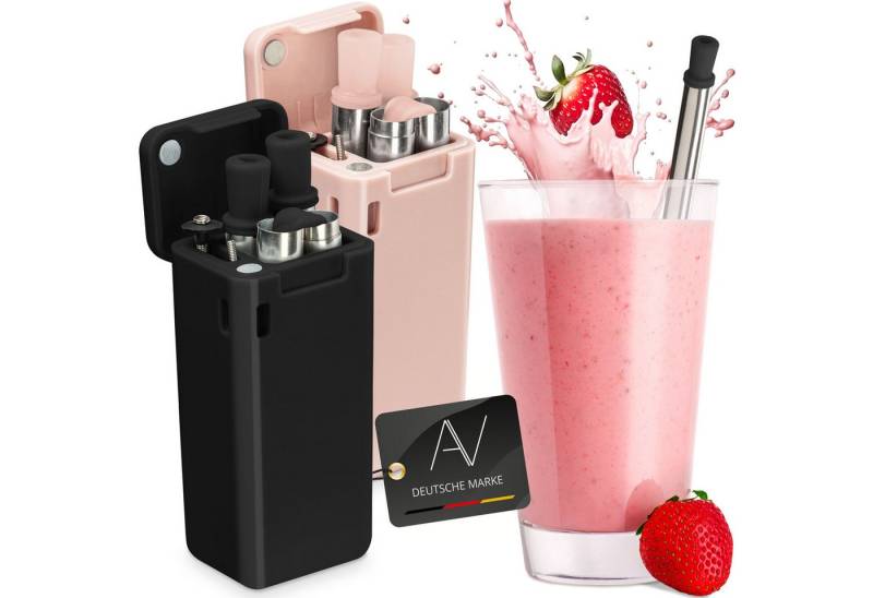 AVANA Trinkhalme wiederverwendbare Edelstahl Strohhalme faltbare Silikon Trinkhalme, (2er Set), nachhaltig, BPA-frei, mit Reinigungsbürste und Magnetbox von AVANA