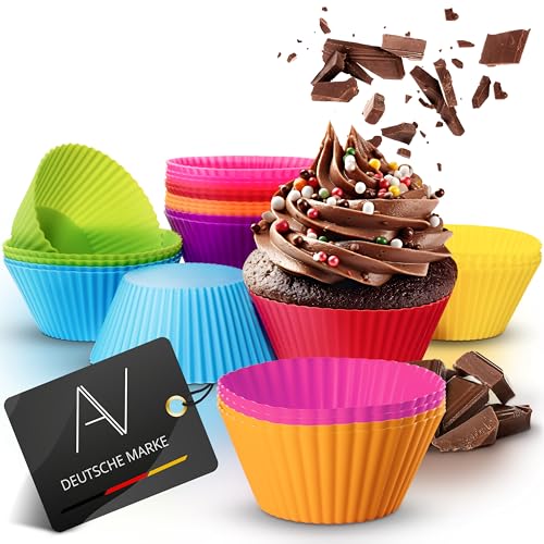 AVANA Wiederverwendbare Muffinformen aus hochwertigem Silikon Umweltschonend Cupcakeförmchen BPA-Frei Backformen Muffinförmchen 8 Farben, 24er-Set von AVANA