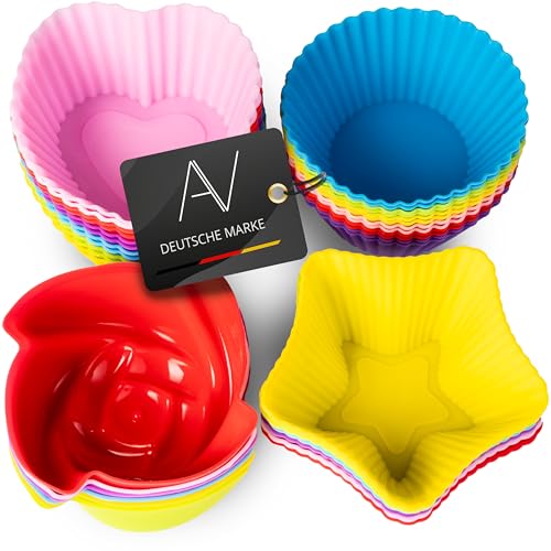 AVANA Wiederverwendbare Muffinformen aus hochwertigem Silikon Umweltschonend Muffin Förmchen Cupcake Backförmchen Muffinförmchen 8 Farben, 36er-Set von AVANA