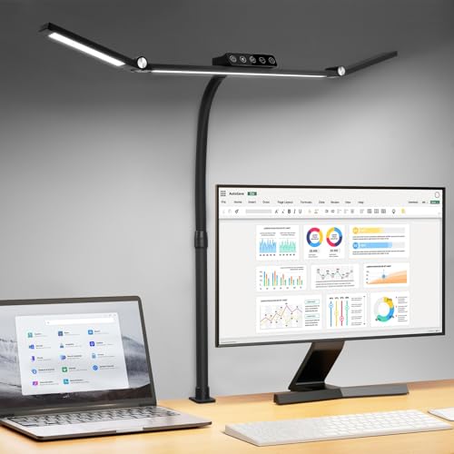 Schreibtischlampe LED Dimmbar, Superhell 1500LM 24W Schreibtischlampe Klemmbar mit Fernbedienung, 5 Farbtemperatur LED Tischlampe, Augenschutz Monitor Lampe für Arbeit, Studium, Zuhause, Büro von AVANLO