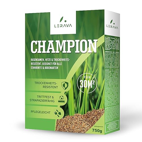 LERAVA CHAMPION - Rasensamen dürreresistent - geeignet für trockene und sonnige Standorte - trittfest und strapazierfähiger Grassamen - resistente Nachsaat - 30m² von LERAVA