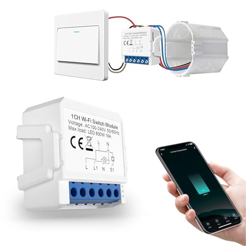 AVATTO Lichtschalter Smart WiFi Lichtschalter Mini Module Unterstützen Alexa und Google Assistant Sprachsteuerung und Smart Life App Fernbedienung【Nullleiter erforderlich, 1 Gang】 von AVATTO