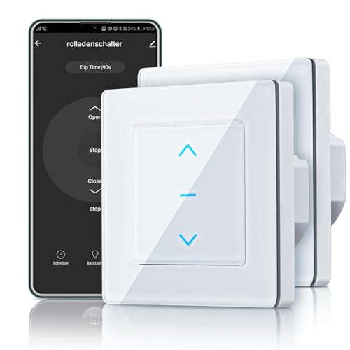 AVATTO Smart WLAN Rollladenschalter 55 x 55mm,Jalousieschalter Mit Glasfläche und Touchscreen, kompatibel mit Alexa,Google Assistant Sprachsteuerung und Smart Life App Fernbedienung von AVATTO