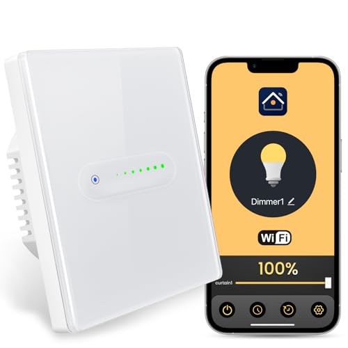 AVATTO Dimmschalter Smart WiFi Dimmer Lichtschalter Kompatibel mit Alexa, Google Home Sprachsteuerung und Smart Life App Fernbedienung Glas Touchscreen (1-Gang) von AVATTO